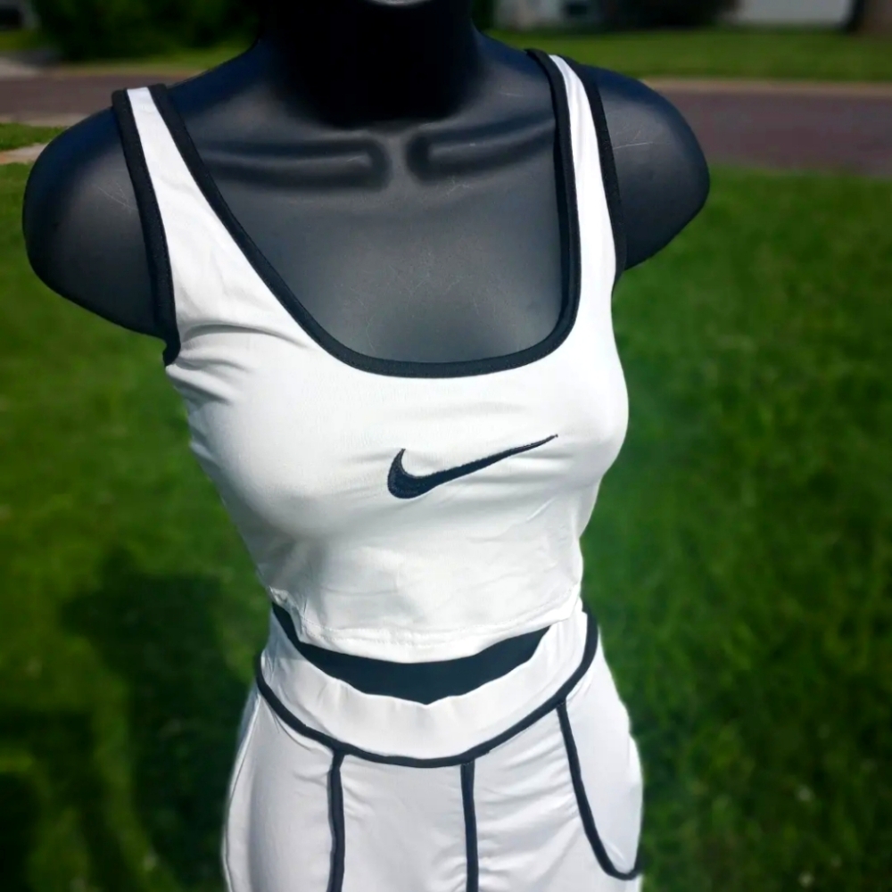 Nike Racer Back Short Set in White and Black